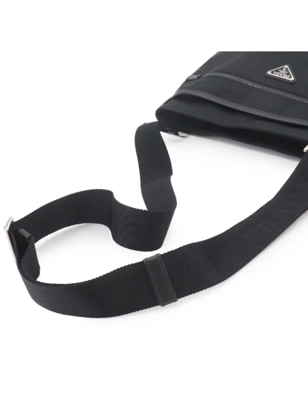 Prada Shoulder Bag Nylon Saffiano Leather Nero Black Silver